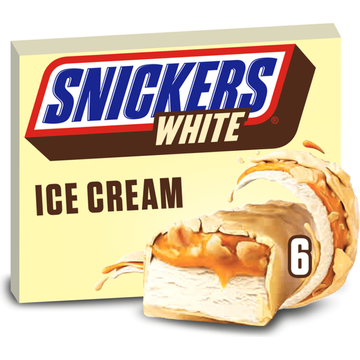 Snickers White Ijs Repen witte chocolade pinda 6-pack - JUMBO
