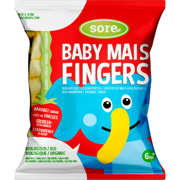 Sore Baby Mais Fingers Aardbei Smaak 6m+ - JUMBO