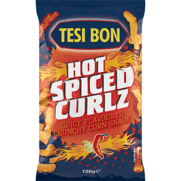 Tesi Bon Hot Spiced Curlz Spicy Flavoured Crunchy Corn Snack - JUMBO