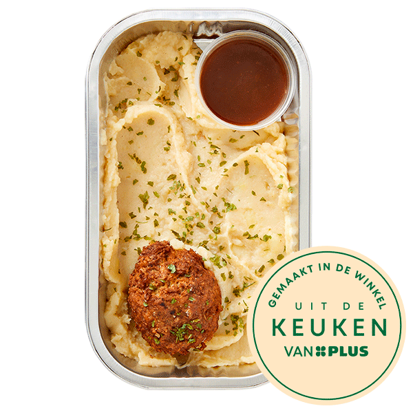 Uit de keuken van PLUS Hete bliksem met gehaktbal en jus - PLUS