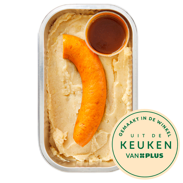 Uit de keuken van PLUS Hete bliksem met rookworst en jus - PLUS