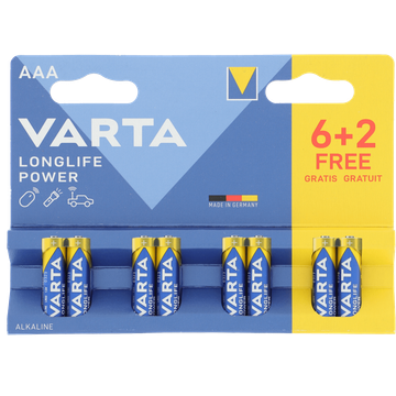 Varta Longlife Power AAA 6+2 Stuks - JUMBO