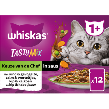 Whiskas 1+ Kattenvoer- Tasty Mix - Keuze van de Chef in saus - maaltijdzakjes - JUMBO