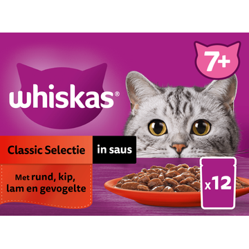 Whiskas Kattenvoer 7+ - Classic Selectie in saus - maaltijdzakjes - JUMBO