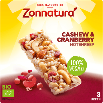 Zonnatura Cashew & Cranberry Notenreep - JUMBO